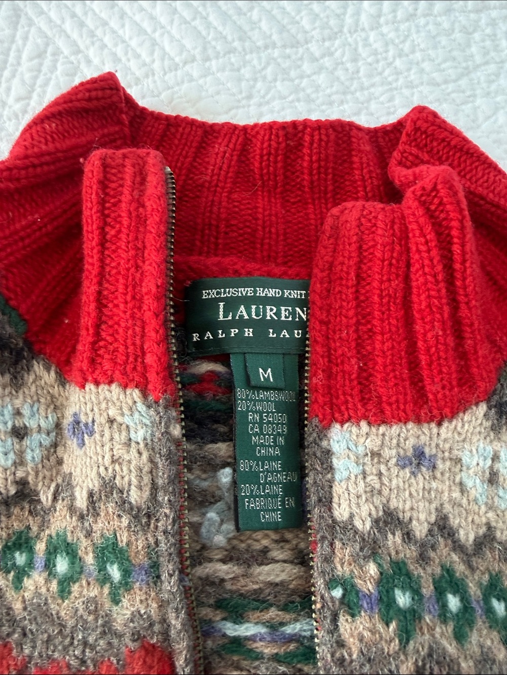 Lauren Ralph Lauren Red Fair Isle Zip Cardigan Sweater - Picture 2 of 7